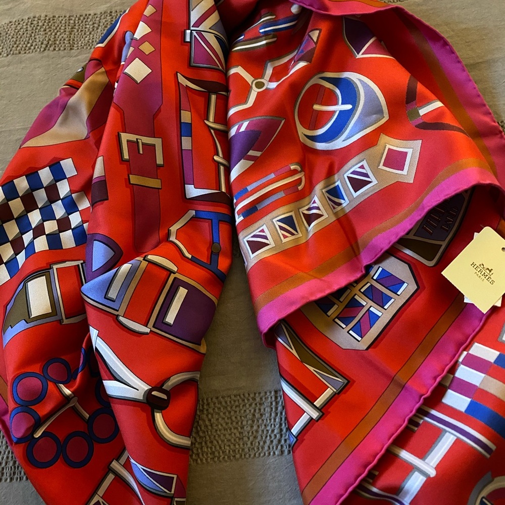 Hermès Fushia 100% silk scarf.
